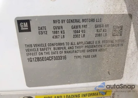 2012 Chevrolet Malibu Ls from USA, damaged, VIN 1G1ZB5E04CF303316